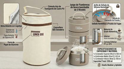 PACK DE LONCHERAS TÉRMICAS HERMÉTICAS (3 PIEZAS + BOLSA TÉRMICA)